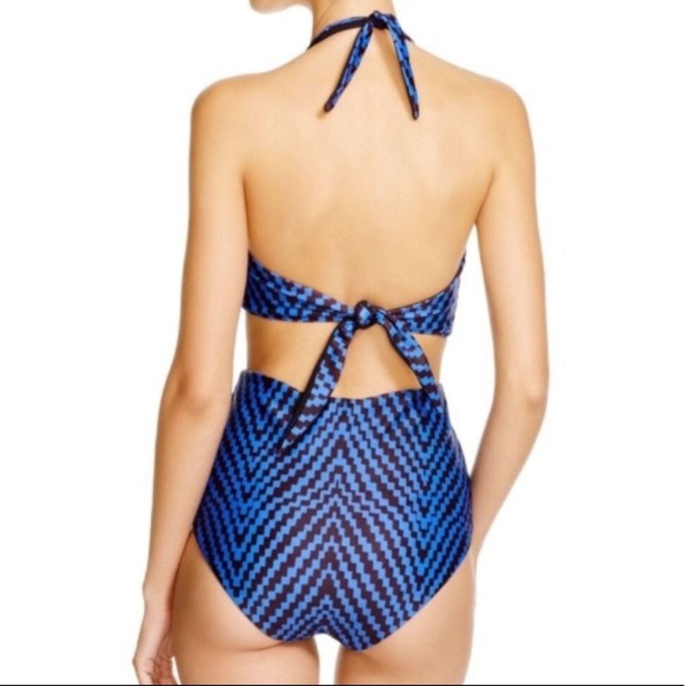 Twist Front One Piece SWIMSUIT Maillot Blue NEW - Picture 2 of 4